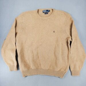 Polo Ralph Lauren Mens XL Brown Knit Sweater 100% Cotton Crewneck Classic Logo